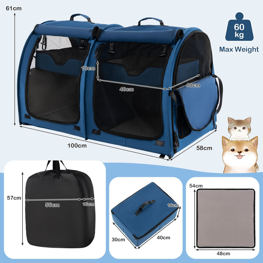 2 Compartments Pet Travel Carriers with Removable Hammocks and Mats - TidySpaces