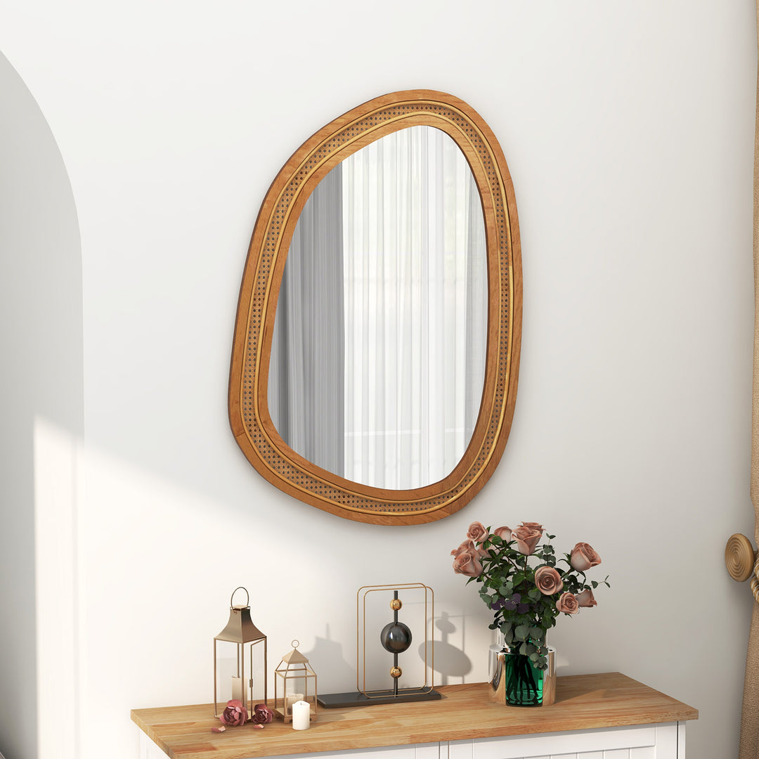 Irregular PVC Rattan Wall Mirror Boho Style Decorative Mirror-Natural - TidySpaces