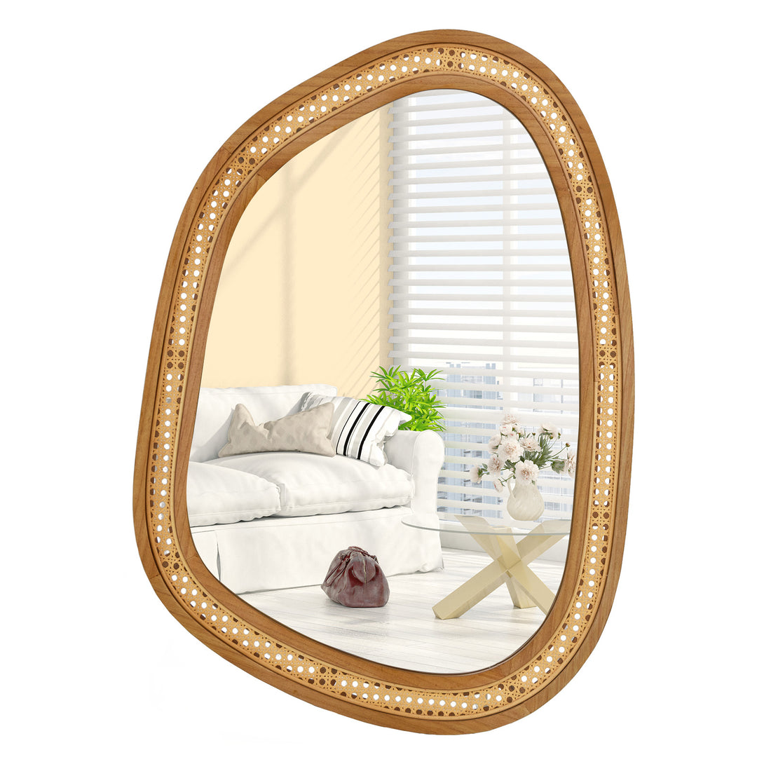 Irregular PVC Rattan Wall Mirror Boho Style Decorative Mirror-Natural - TidySpaces