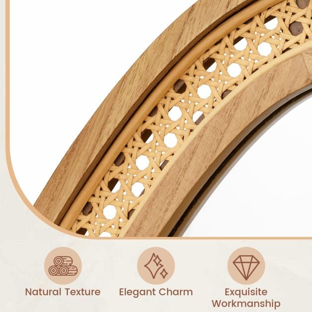 Irregular PVC Rattan Wall Mirror Boho Style Decorative Mirror-Natural
