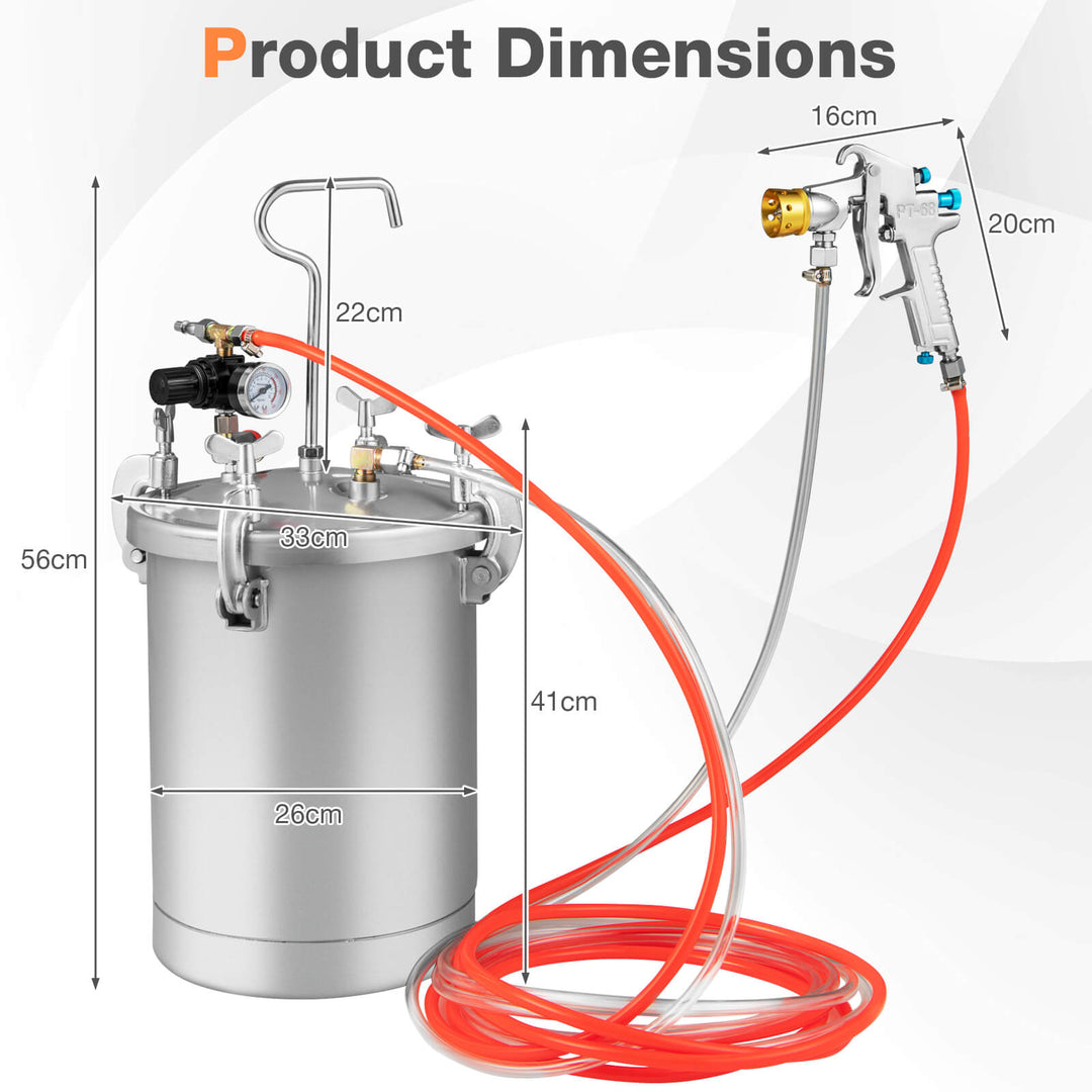 15L Pressure Paint Tank with Spray Gun and Adjusting Spray Range