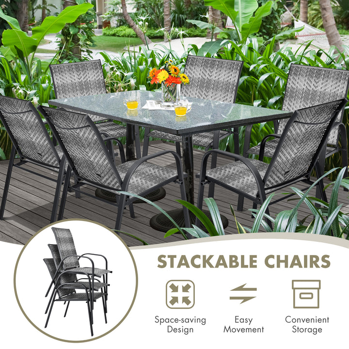 Outdoor PE Wicker Stacking Dining Chairs-Grey