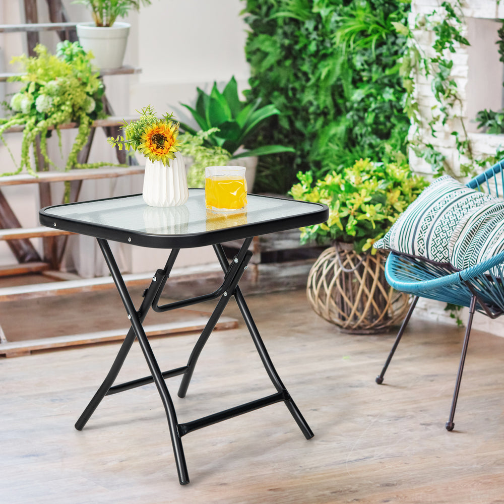 Patio Bistro Table Square Glass Side Table with Rustproof Frame - TidySpaces