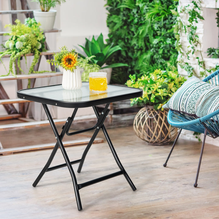 Patio Bistro Table Square Glass Side Table with Rustproof Frame - TidySpaces