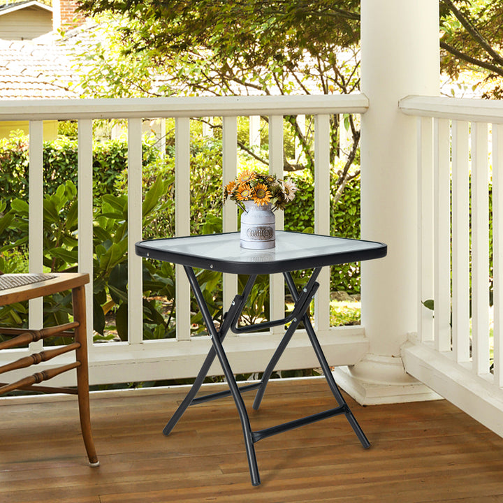 Patio Bistro Table Square Glass Side Table with Rustproof Frame - TidySpaces