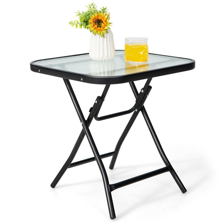 Patio Bistro Table Square Glass Side Table with Rustproof Frame - TidySpaces