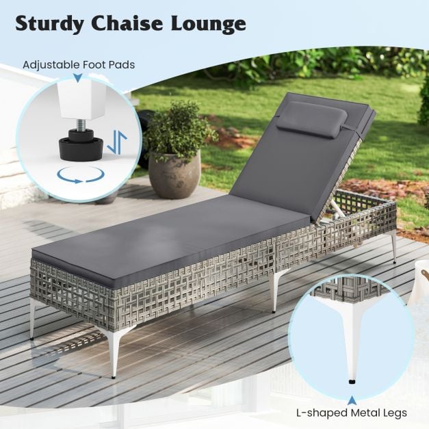 Patio Chaise Lounge PE Wicker Reclining Sun Lounger with 6-Level Adjustable Backrest