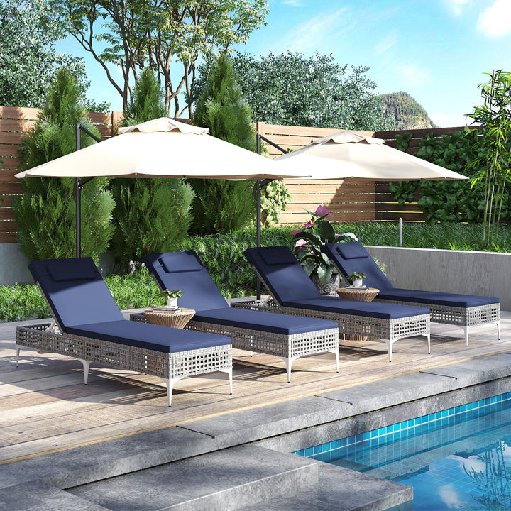 Patio Chaise Lounge PE Wicker Reclining Sun Lounger with 6-Level Adjustable Backrest