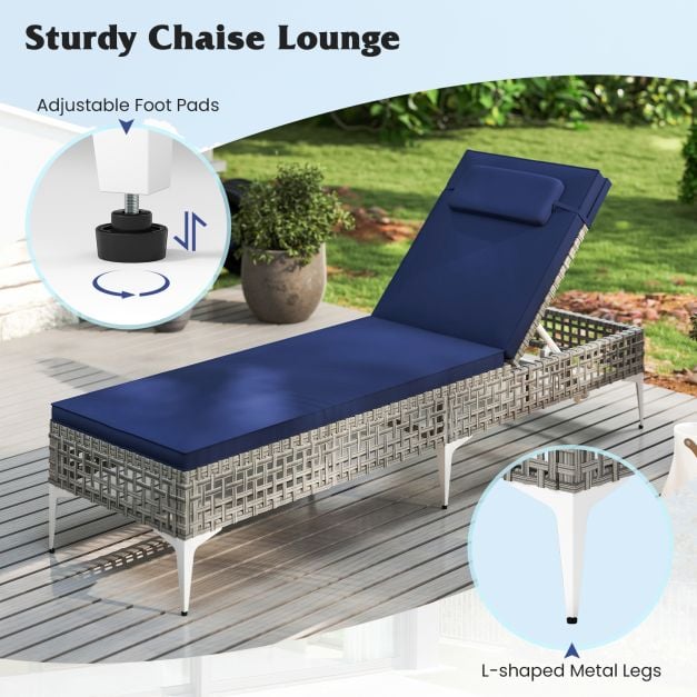 Patio Chaise Lounge PE Wicker Reclining Sun Lounger with 6-Level Adjustable Backrest