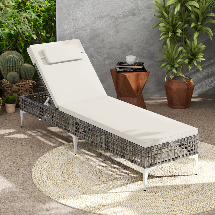 Patio Chaise Lounge PE Wicker Reclining Sun Lounger with 6-Level Adjustable Backrest