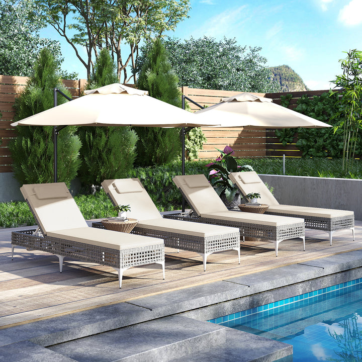 Patio Chaise Lounge PE Wicker Reclining Sun Lounger with 6-Level Adjustable Backrest