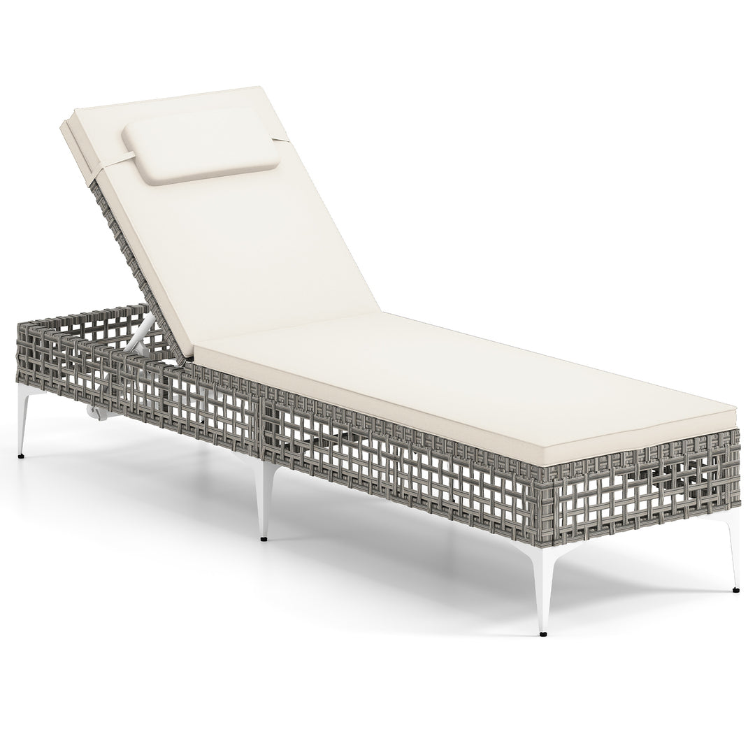 Patio Chaise Lounge PE Wicker Reclining Sun Lounger with 6-Level Adjustable Backrest