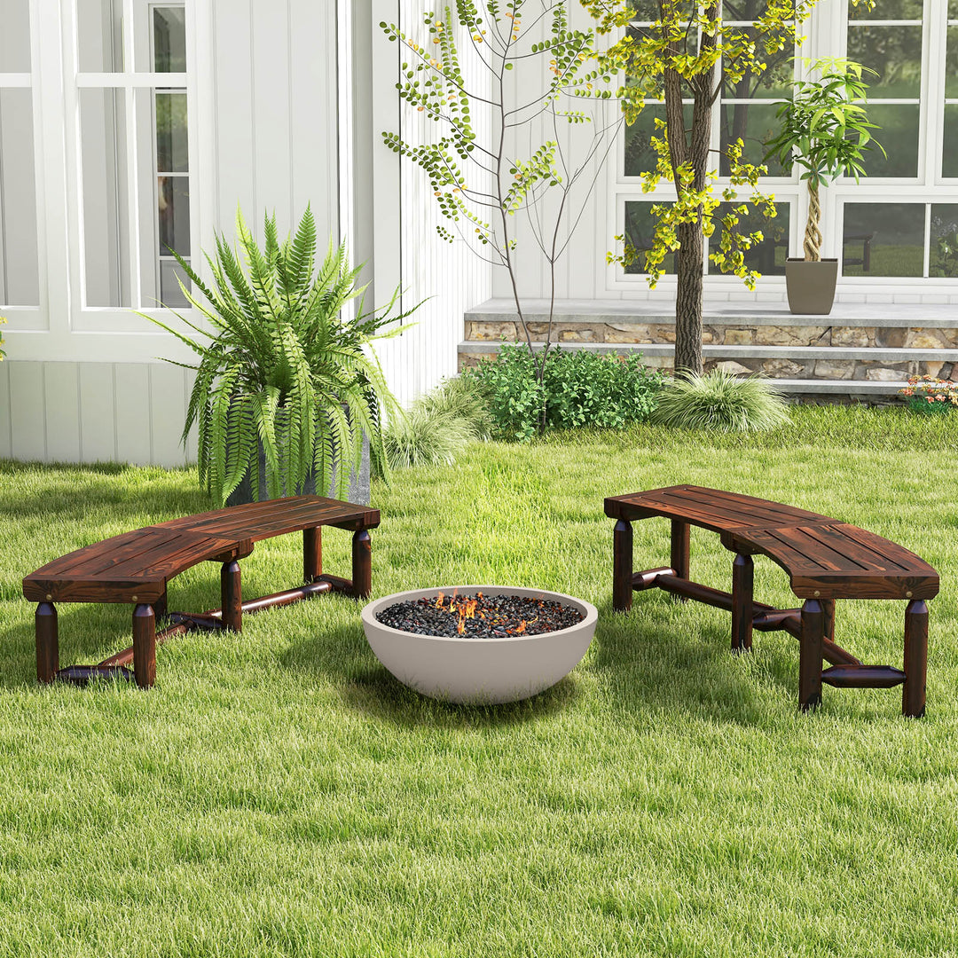 2-Person Patio Curved Bench with Slatted Seat for Round Table