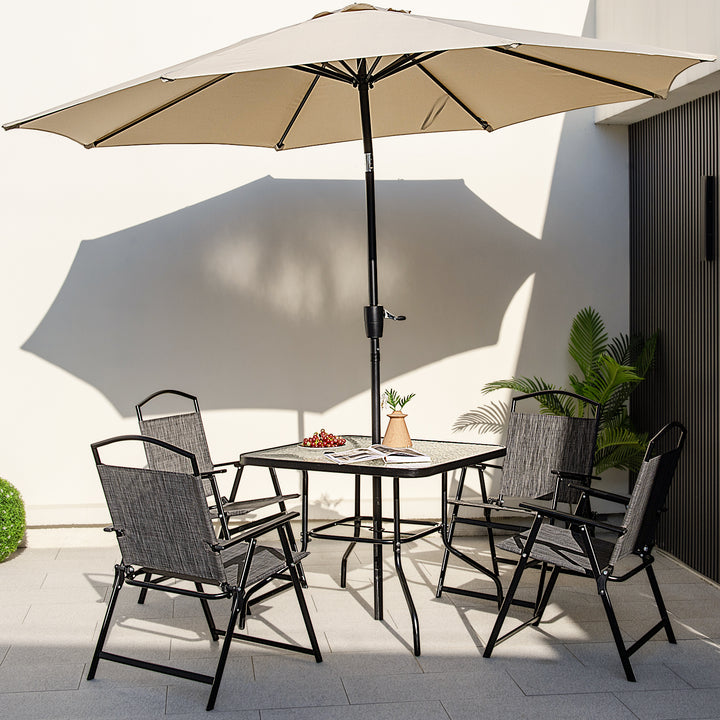 Folding Chairs snd Dining Table Set with Umbrella Hole-Grey