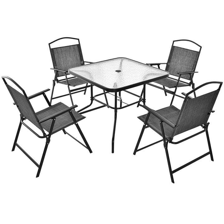 Folding Chairs snd Dining Table Set with Umbrella Hole-Grey