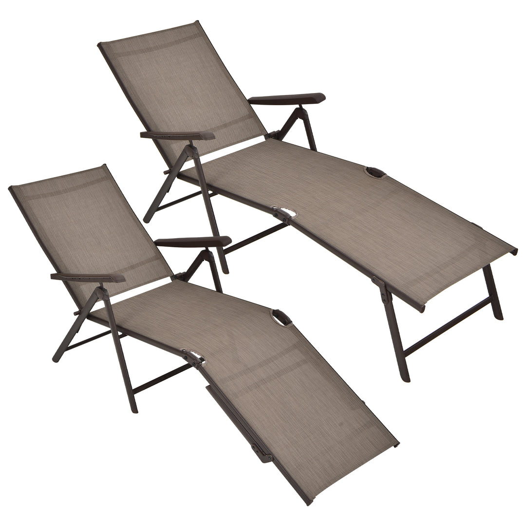 Patio Foldable Chaise Lounge Chair Reclining with Adjustable Backrest 2 Pack Brown - TidySpaces