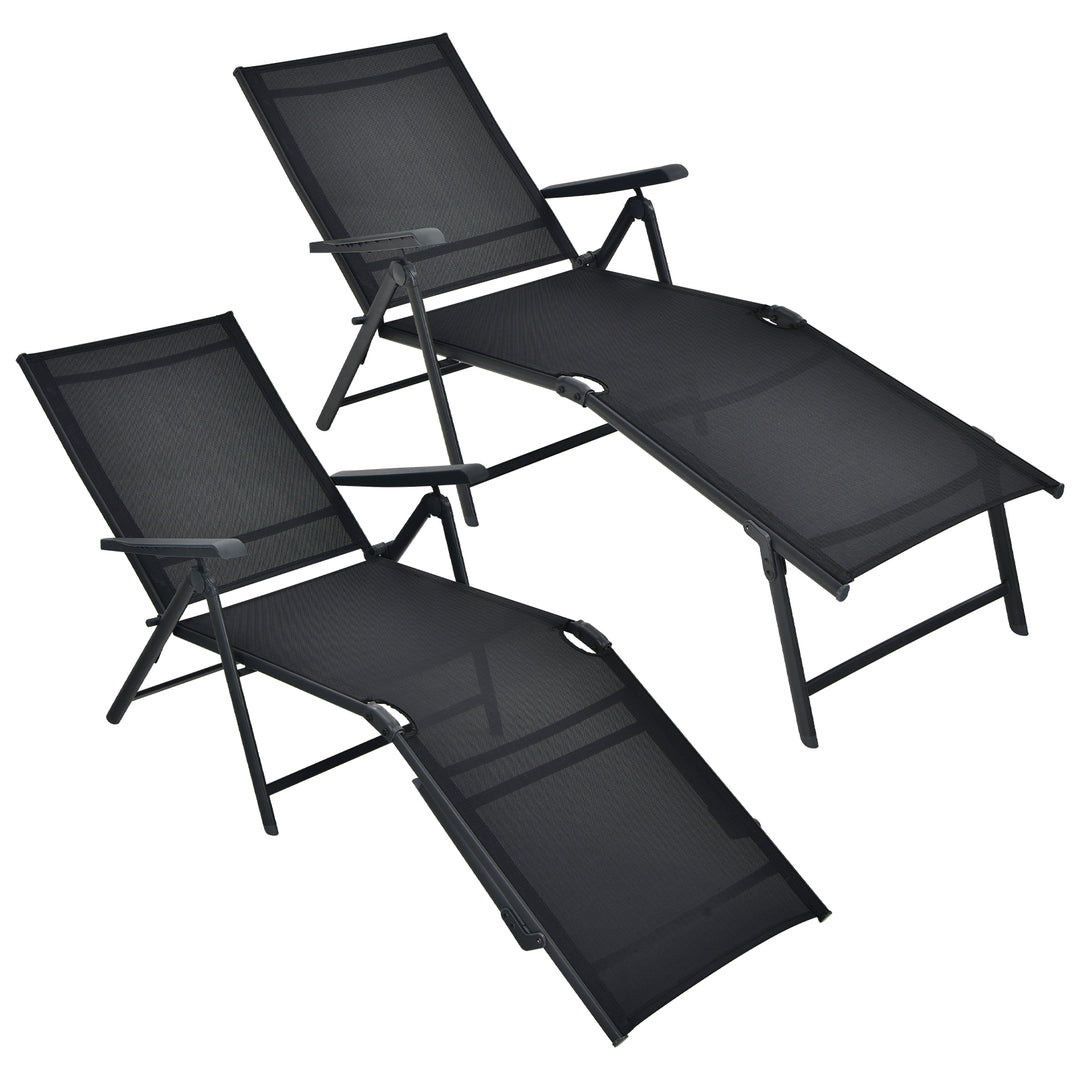 Patio Foldable Chaise Lounge Chair Reclining with Adjustable Backrest 2 Pack Black - TidySpaces