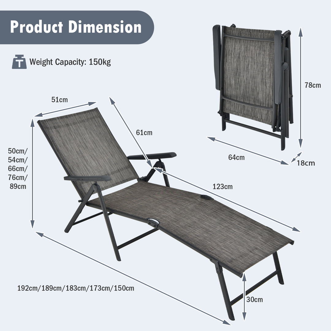 Patio Foldable Chaise Lounge Chair Reclining with Adjustable Backrest 2 Pack - TidySpaces