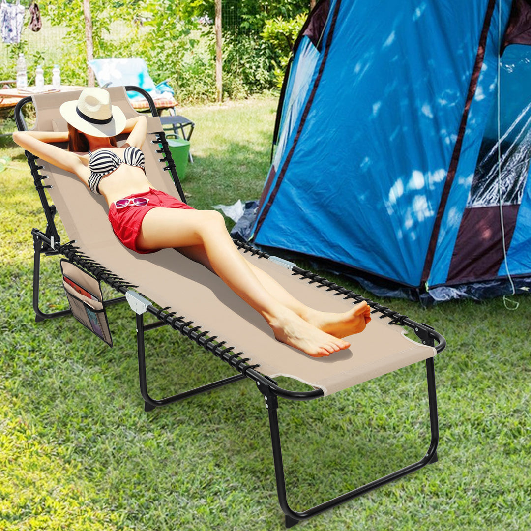 Patio Folding Chaise Lounge Chair Portable Sun Lounger with Adjustable Backrest