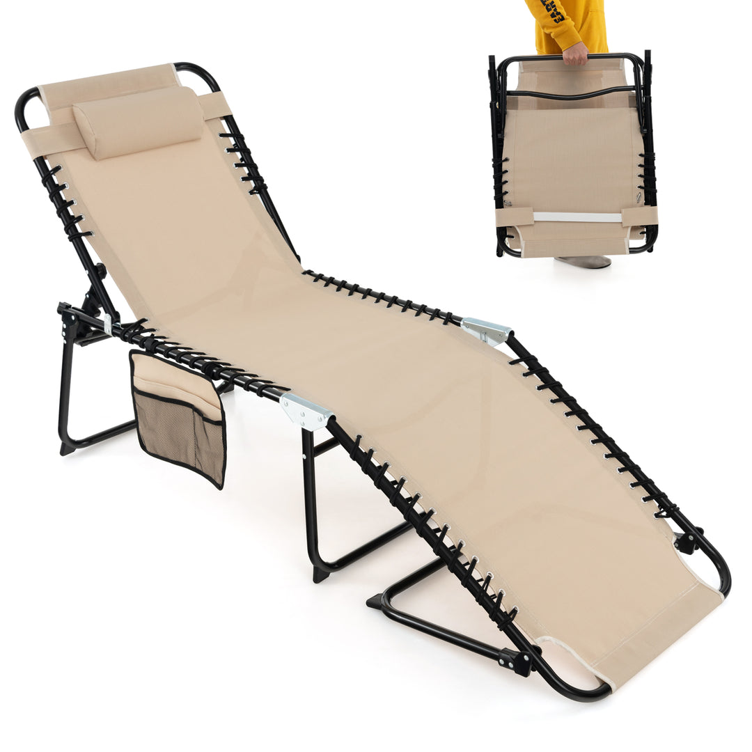Patio Folding Chaise Lounge Chair Portable Sun Lounger with Adjustable Backrest