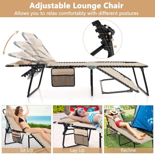 Patio Folding Chaise Lounge Chair Portable Sun Lounger with Adjustable Backrest
