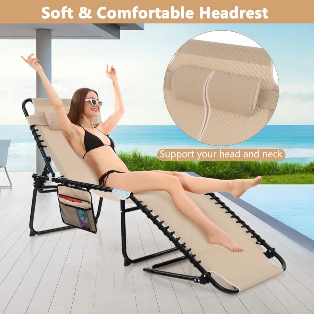 Patio Folding Chaise Lounge Chair Portable Sun Lounger with Adjustable Backrest