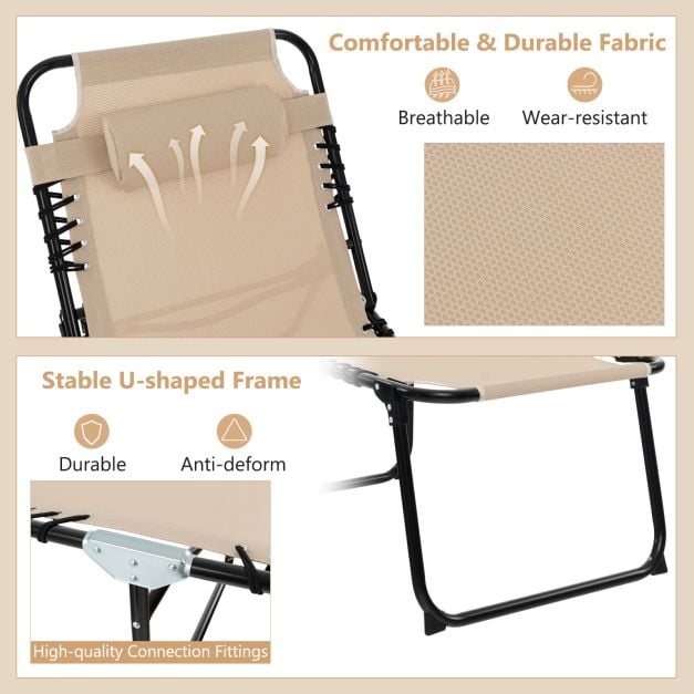 Patio Folding Chaise Lounge Chair Portable Sun Lounger with Adjustable Backrest