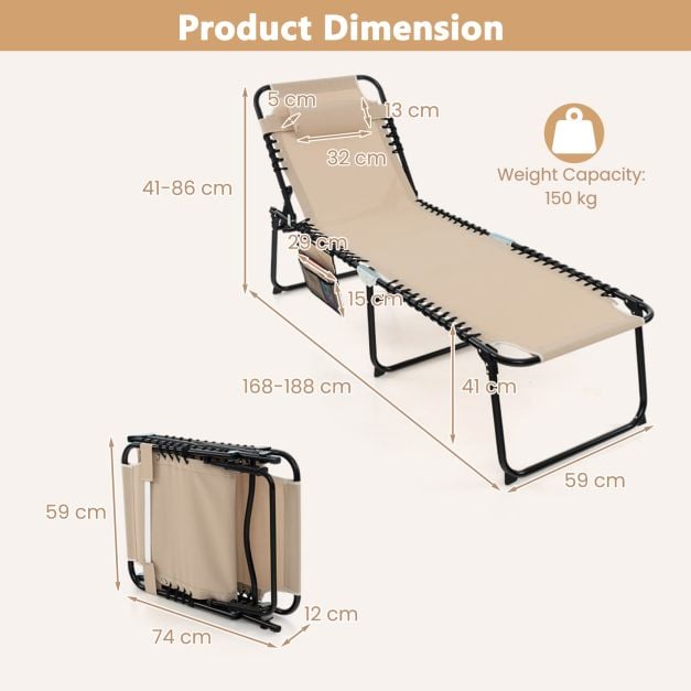 Patio Folding Chaise Lounge Chair Portable Sun Lounger with Adjustable Backrest