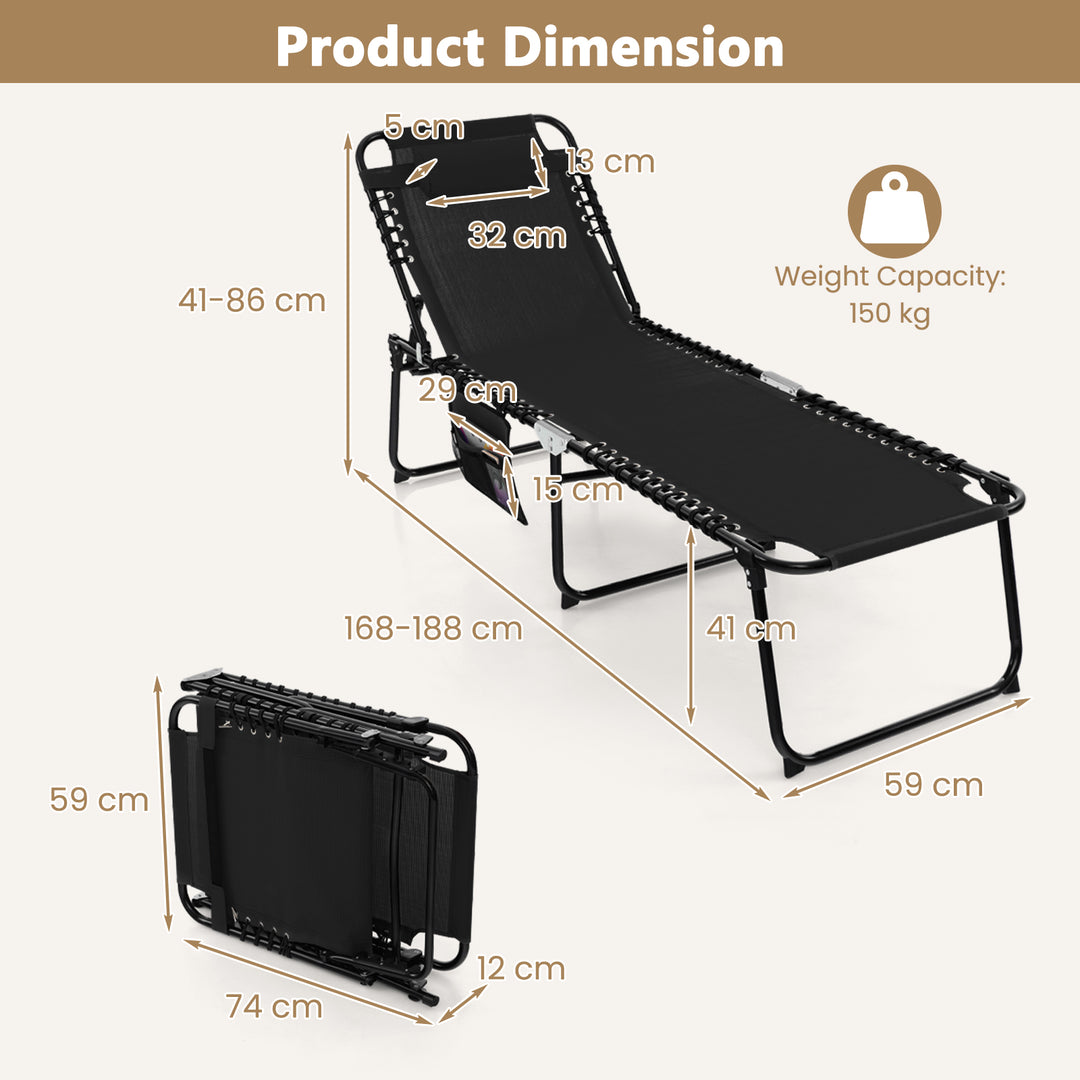 Patio Folding Chaise Lounge Chair Portable Sun Lounger with Adjustable Backrest