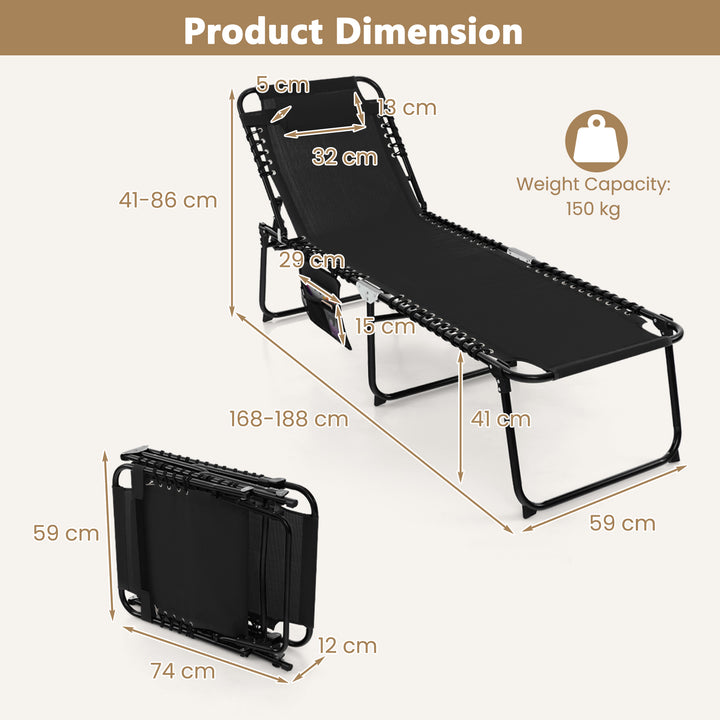 Patio Folding Chaise Lounge Chair Portable Sun Lounger with Adjustable Backrest