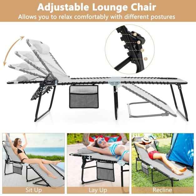 Patio Folding Chaise Lounge Chair Portable Sun Lounger with Adjustable Backrest