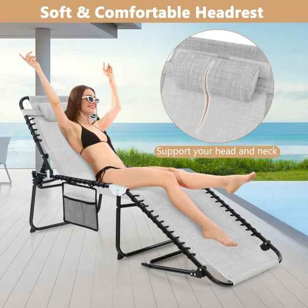 Patio Folding Chaise Lounge Chair Portable Sun Lounger with Adjustable Backrest