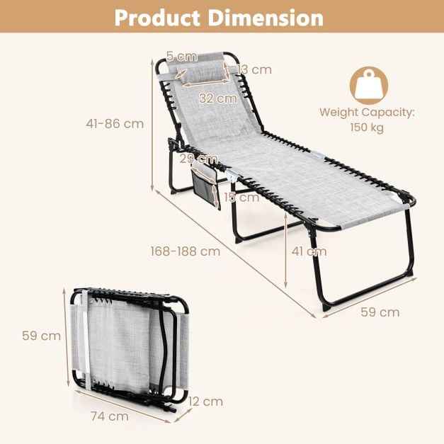 Patio Folding Chaise Lounge Chair Portable Sun Lounger with Adjustable Backrest