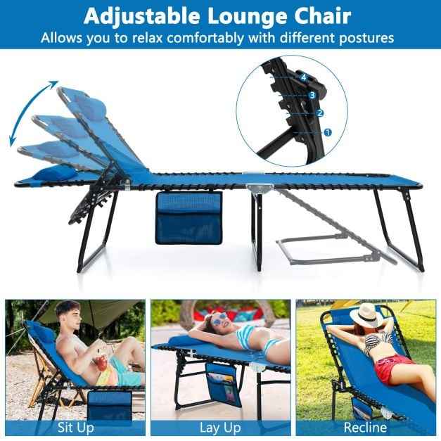 Patio Folding Chaise Lounge Chair Portable Sun Lounger with Adjustable Backrest