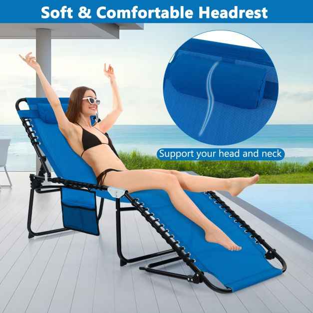 Patio Folding Chaise Lounge Chair Portable Sun Lounger with Adjustable Backrest