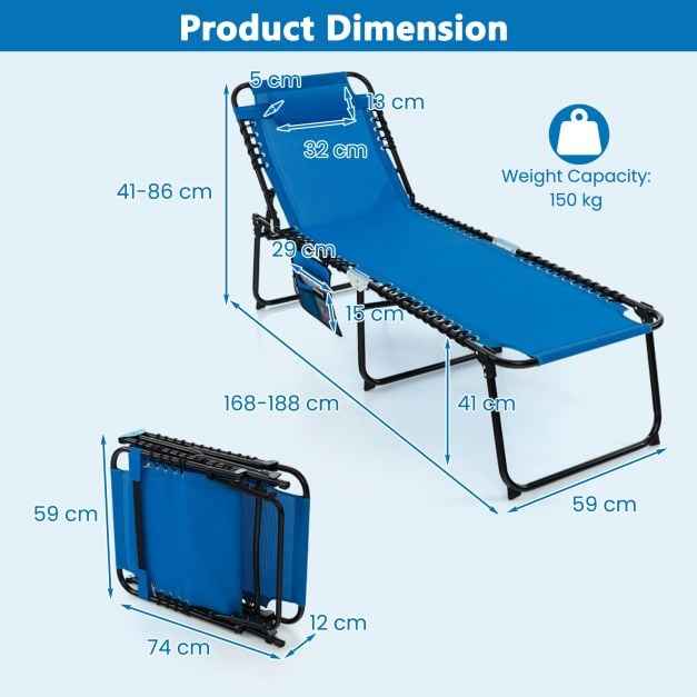 Patio Folding Chaise Lounge Chair Portable Sun Lounger with Adjustable Backrest