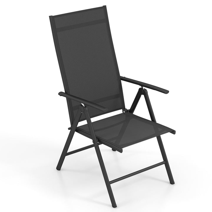 Patio Folding Dining Chairs Outdoor Sling Chairs with 7-Level Adjustable High Backrest Black - TidySpaces