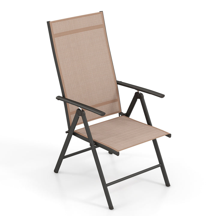Patio Folding Dining Chairs Outdoor Sling Chairs with 7-Level Adjustable High Backrest Brown - TidySpaces