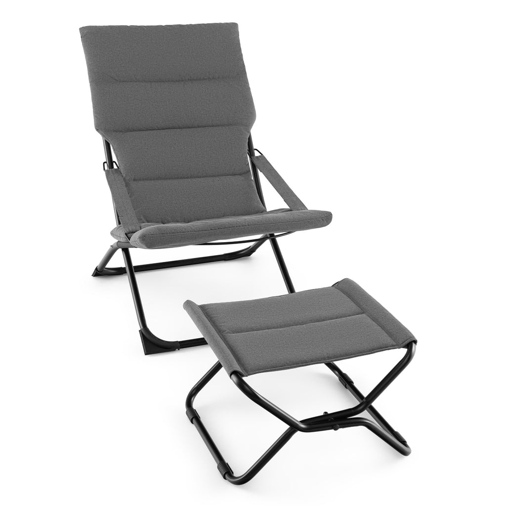 Patio Folding Sling Chair with Ottoman and with Removable Cushion Grey TidySpaces