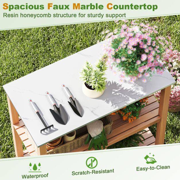 Patio Garden Potting Bench Table 3-Tier Acacia Wood Planting Workstation