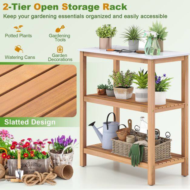 Patio Garden Potting Bench Table 3-Tier Acacia Wood Planting Workstation