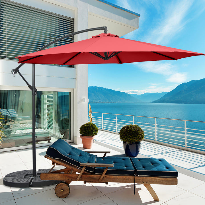 10 FT Patio Offset Umbrella with Cross Base and Crank for Garden Poolside and Yard