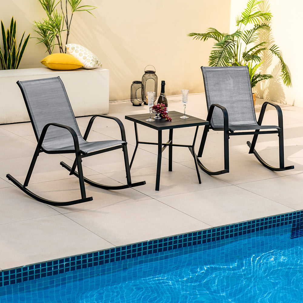 Patio Rocking Chair Set of 2 with Breathable Fabric Seat-Grey - TidySpaces