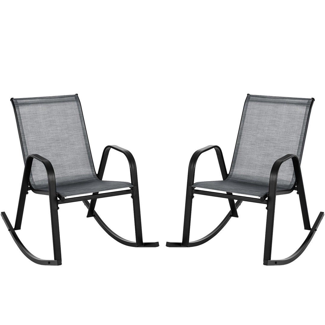 Patio Rocking Chair Set of 2 with Breathable Fabric Seat-Grey - TidySpaces