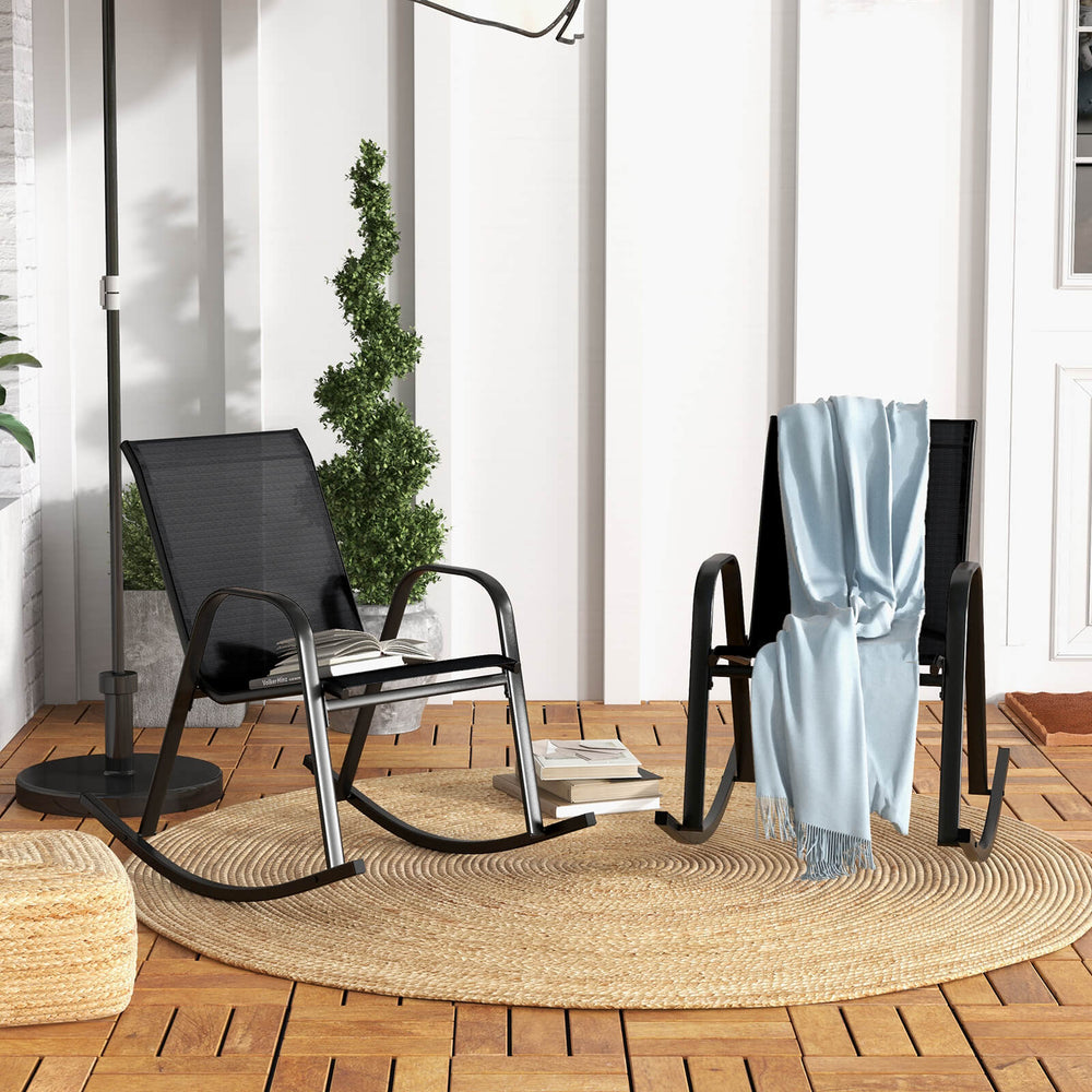 Patio Rocking Chair Set of 2 with Breathable Fabric Seat - TidySpaces