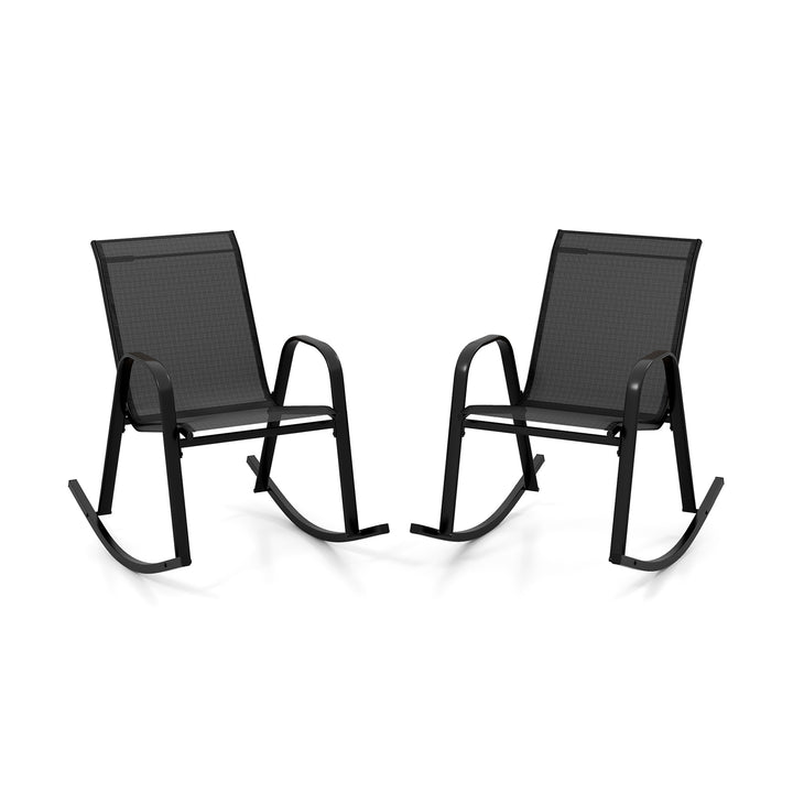 Patio Rocking Chair Set of 2 with Breathable Fabric Seat Black - TidySpaces