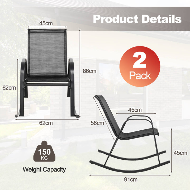 Patio Rocking Chair Set of 2 with Breathable Fabric Seat - TidySpaces