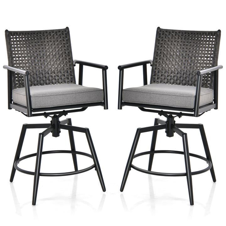 Patio Swivel Bar Stools Set of 2 with PE Rattan Back and Metal Frame