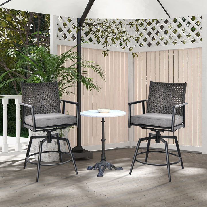 Patio Swivel Bar Stools Set of 2 with PE Rattan Back and Metal Frame