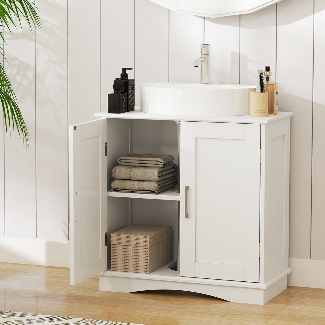 60 cm Pedestal Sink Bathroom Vanity Cabinet with Adjustable Shelf-White
